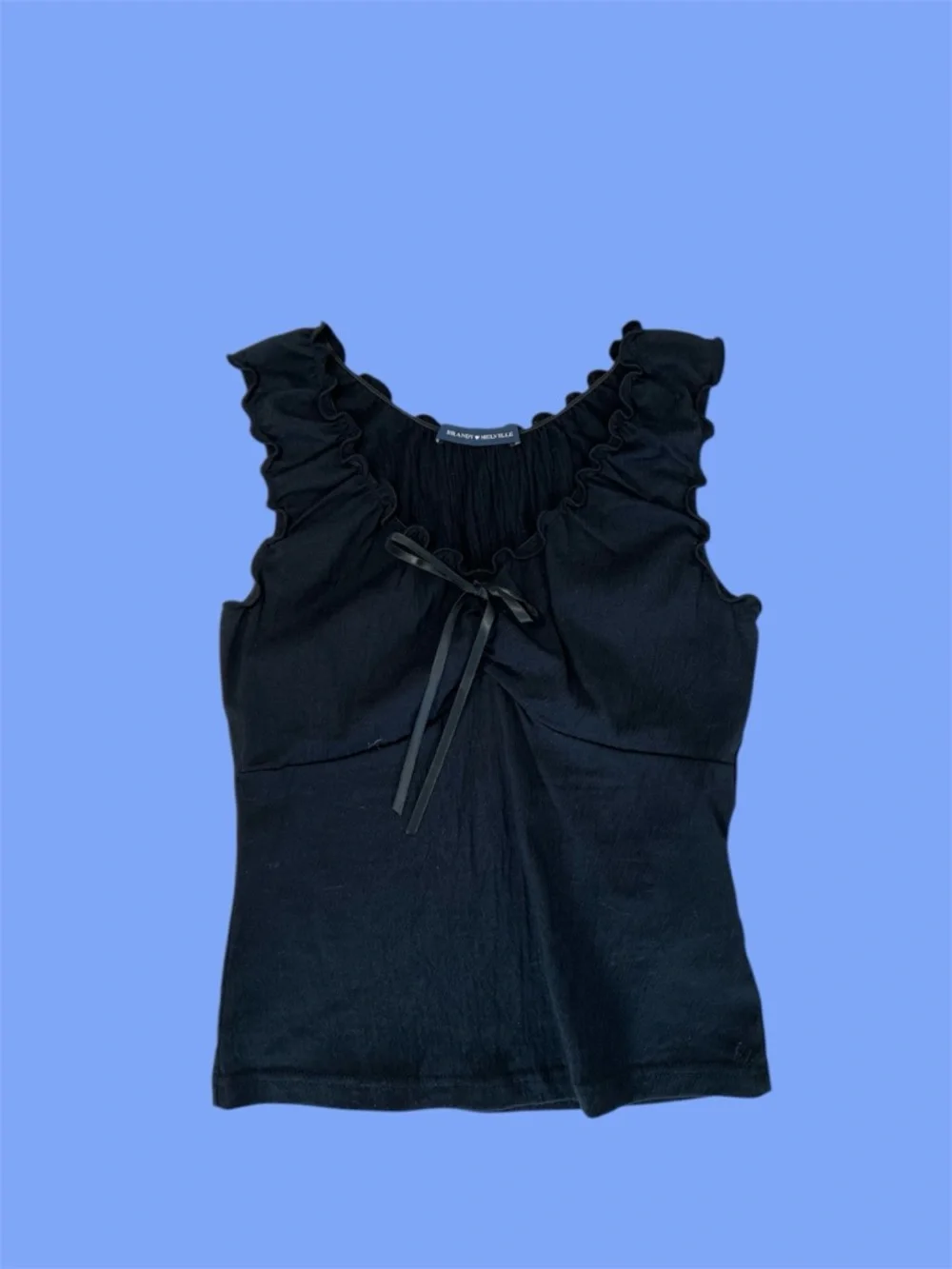 Brandy Melville - Black Ruffled Tie-Front Tank Top - Picture 1 of 3